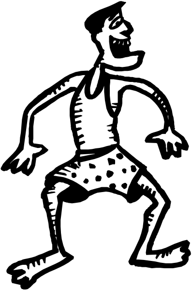 The black and white silhouette of a cartoon dinosaur character standing upright on two legs with its arms outstretched in front of it against an unseen background.