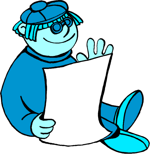 The image shows a cartoon of an animated character sitting on a chair with glasses holding up papers to their face as if reading them closely while wearing blue clothing that resembles pajamas; in one frame, there is also text visible at bottom right corner which reads "Signed by the artist."