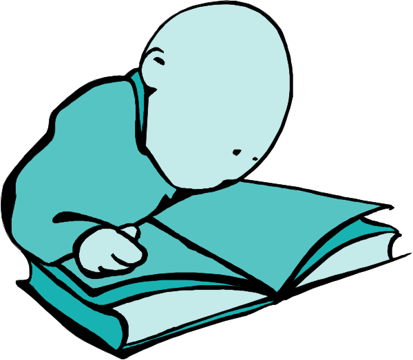 The image shows a cartoon of an animated child sitting at a desk with their head down on top of an open book that is being read by them.