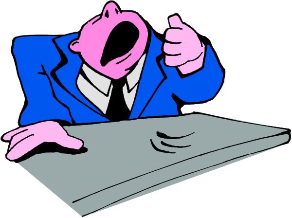The cartoon shows a man sitting at an office desk with his hands on it as if he's working hard; next to him is another character who appears frustrated by something happening in front of them—their mouth and tongue sticking out, indicating disapproval or annoyance.