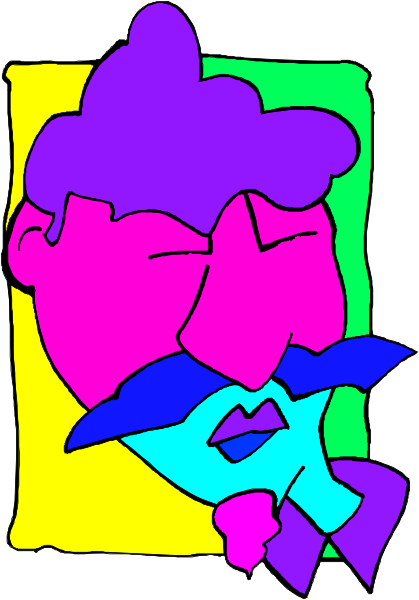 The image shows a colorful cartoon of two characters with exaggerated facial features; there is no text present on this clip-art illustration.