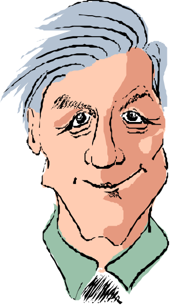 The image shows a man with gray hair smiling at something off camera; he is wearing glasses and has blue eyes.