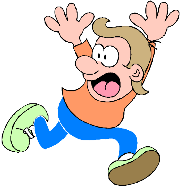 The images show a cartoon character running with arms outstretched on two separate frames against different backgrounds: black for top frame and white for bottom one.