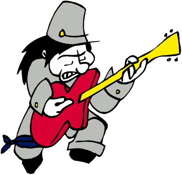 The image shows a cartoon character playing an electric guitar with intensity while standing on what appears to be a stage set against a black background.