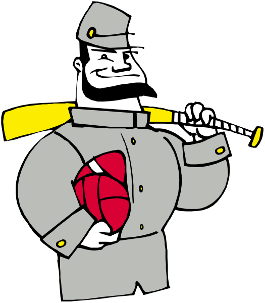 The cartoon shows a man dressed as Abraham Lincoln holding an axe with his right hand while wearing a suit of armor on his left arm; he is also carrying what appears to be a baseball bat in one hand and has a red object, possibly a ball or apple pie, held up against him.