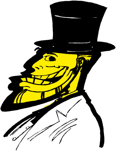 The black and white silhouette of a man's face with an exaggerated mustache is shown against a dark background in this clip-art image.