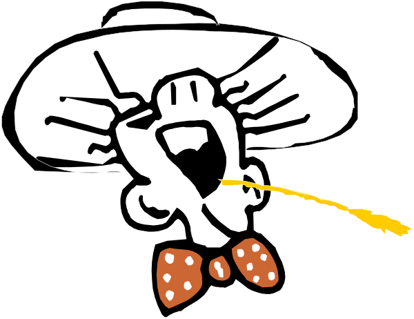 The image shows two cartoon characters: a character with an exaggeratedly large sombrero holding what appears to be a bottle of tequila in one hand while pointing at another figure that is also wearing a hat and has its eyes closed, seemingly intoxicated or asleep; the background features black silhouettes.