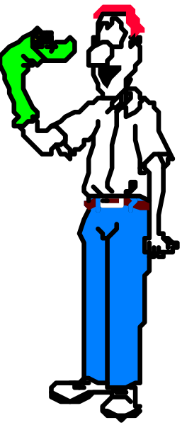The image shows a pixelated figure of an animated character standing against a gray background with their back to us; it appears to be from a video game due to its low-resolution graphics typical for early 3D games, and there is no text present in this small clip art.