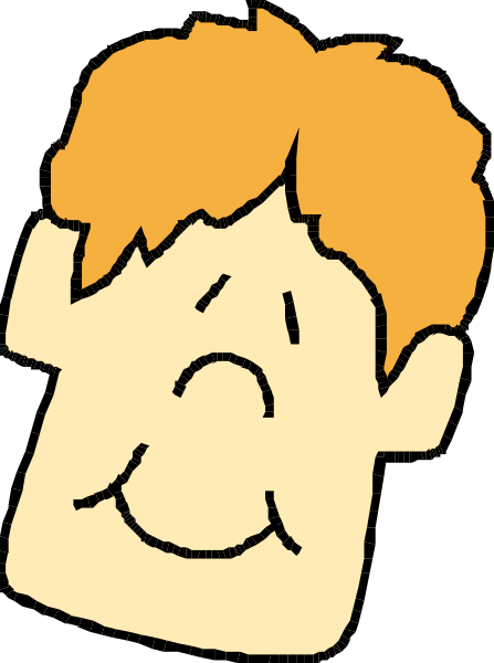The image shows a cartoon of an animated character with red hair who appears to be smiling broadly at something off-camera.