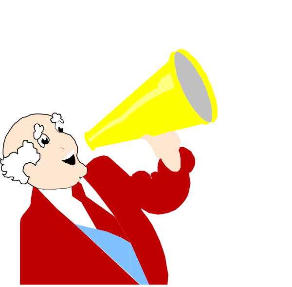 The cartoon shows two men; on the left side of the frame stands a man wearing glasses with his hands behind him as he blows into an instrument that resembles a trumpet, while to his right is another figure who appears surprised and holds up their hand in front of them towards the first.