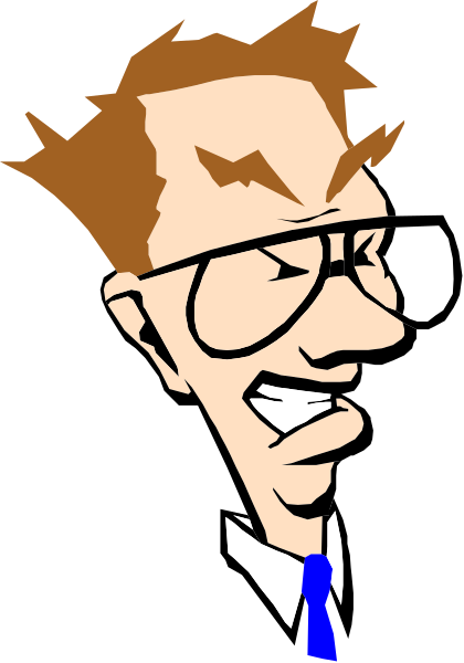 The image shows a cartoon of an animated character with glasses who appears to be smiling broadly while looking directly at the viewer.