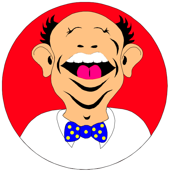 The image shows two cartoon characters with exaggerated facial expressions; on the left is a character making an ugly face while laughing maniacally, wearing a red shirt, white pants, black shoes, blue bow tie and has dark hair styled in spikes atop his head. On the right side of the split-screen comparison image there's another cartoon figure with similar exaggerated facial expression but this one is making an ugly face while sticking out its tongue; it wears a red shirt as well, white pants, black shoes and has dark hair styled in spikes atop his head