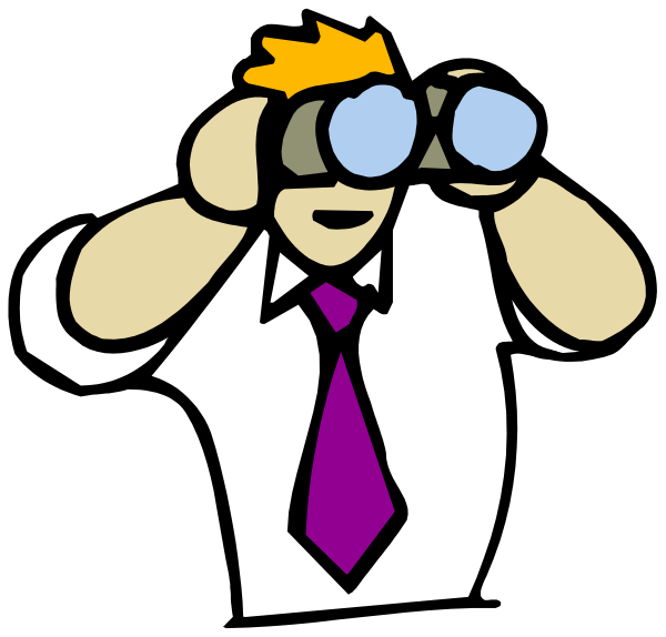 The cartoon shows a person looking through binoculars at two different scenes: on top is an alien landscape with flying saucers; below it's another scene of what appears to be a cityscape, possibly indicating that this character has dual vision and sees both reality (the bottom) and fantasy or imagination.