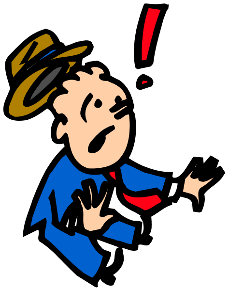 The cartoon shows a man with exaggerated features who appears to be shouting or calling out for help while standing on what looks like an escalator in front of a black background.