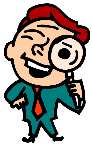 The image shows a cartoon of an animated character holding up glasses to their eyes with a surprised expression on its face while standing in front of what appears to be a magnifying glass.