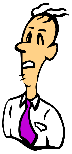 The image shows a cartoon of an adult male character with dark hair wearing glasses standing behind bars; he is dressed formally in a white shirt and tie.