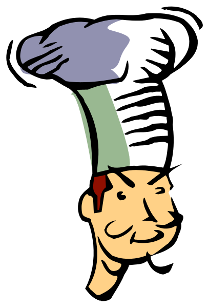 The image shows a cartoon of an anthropomorphic head with eyes closed, holding what appears to be food items like carrots in one hand and broccoli in another.