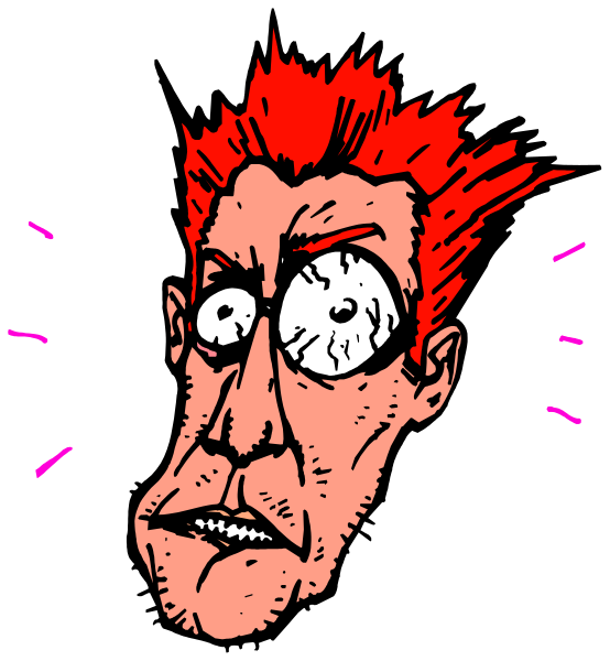 The image shows a cartoon of an animated character with red hair who appears to be surprised or shocked by something off-camera.