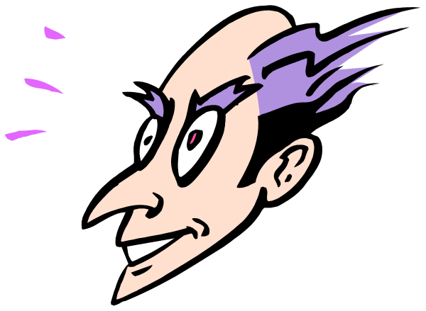 The image shows a cartoon of an animated character with exaggerated features such as large eyes and hair standing against a black background.