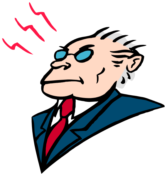 The first panel shows a man with glasses looking surprised; he has white hair and is wearing blue clothing. In the second panel, his expression changes to one of shock as lightning bolts appear around him from both sides.
