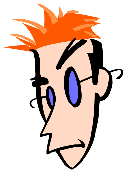 The image shows a cartoon of an animated character with red hair wearing glasses, depicted against a dark background.