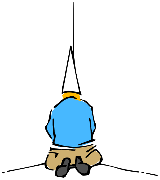 The image shows a cartoon of an animated character sitting on top of what appears to be a black surface with their back turned towards us; there is no text present in this clip-art illustration.