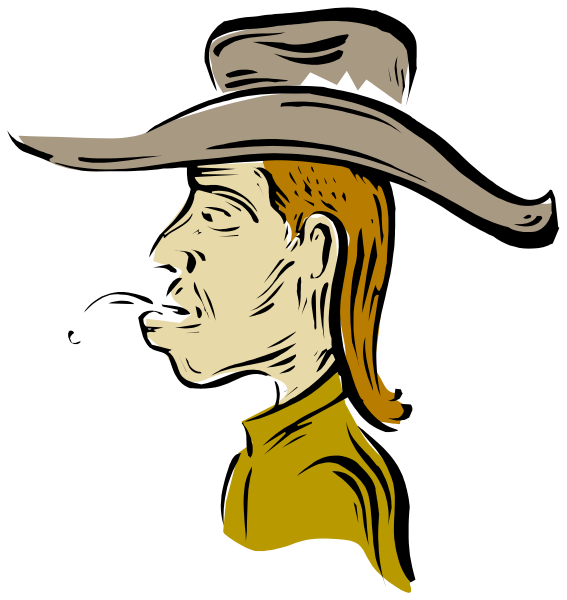 The illustration depicts a cartoon of an individual wearing cowboy attire with a hat on their head, standing in front of what appears to be a portrait frame against a plain background.