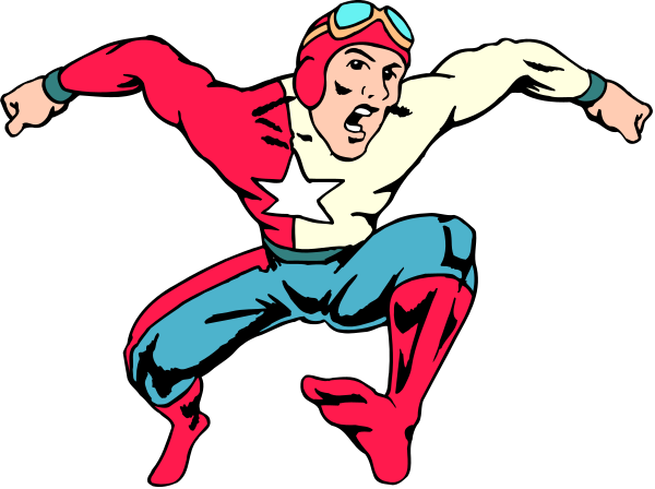 The image shows a cartoon of Superman crouching down with his arms outstretched as if ready to fly off into space.