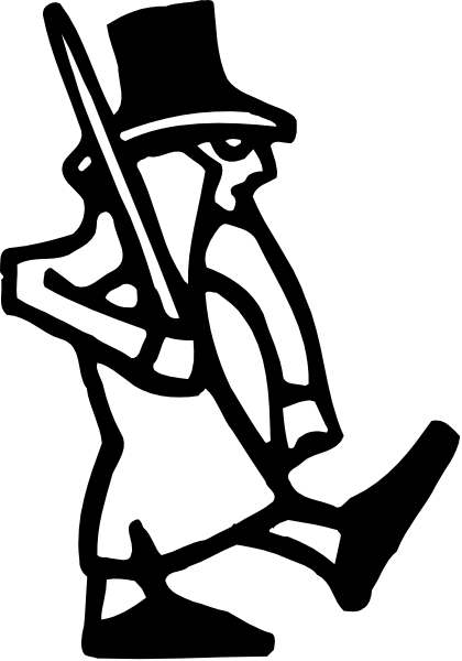 The black and white logo of a soldier holding a rifle with crossed swords behind him on his chest.