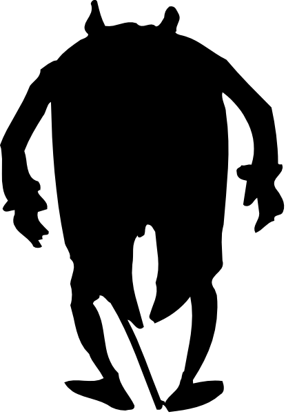 The image shows a black silhouette of an object against two contrasting backgrounds: white on top half and grayish-black in bottom half.