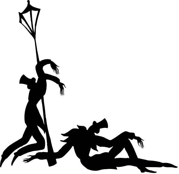 The black silhouette of a person sitting down with their legs crossed at an angle to each other against a dark background.