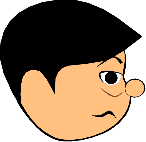 The image shows a cartoon character with an exaggeratedly large head looking to its right side against a black background.