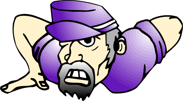The image shows a cartoon of an anthropomorphic character with exaggerated facial features sitting on its hands while wearing what appears to be a baseball cap backwards.