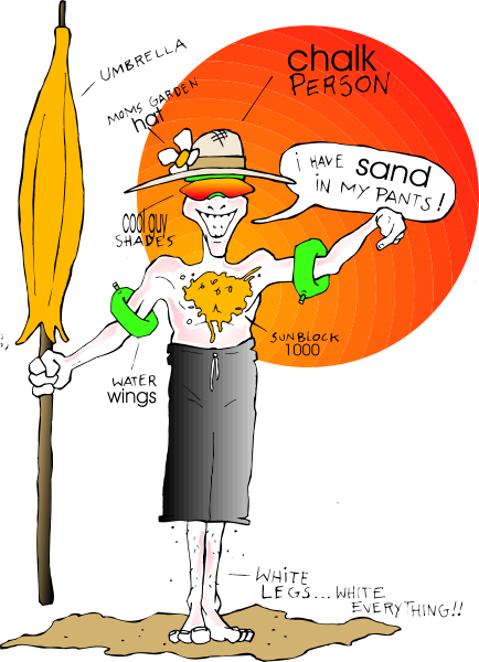 The cartoon depicts a zombie standing on sand with an umbrella, holding up its arms as if to embrace someone named "Chalk Person."