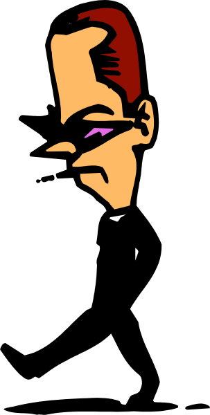 The image shows a black and white photo of an animated character with red hair peeking out from behind what appears to be a wall on which there is text that reads "The End."