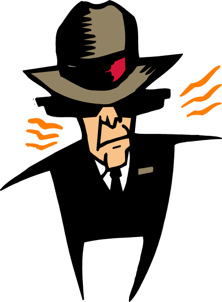 The image shows a black and white illustration of an animated character dressed as Sherlock Holmes with his signature hat and coat standing in front of what appears to be a window at nighttime.
