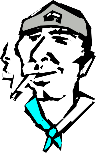 The image shows a black and white photo of an individual wearing a uniform with ties, standing against a dark background that has some light streaks resembling stars in space.