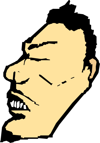 The image shows a black silhouette of an animated character with exaggerated facial features against a white background on the left side; there is no text present in this clip-art image.