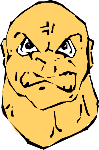 The image shows a black and white illustration of an animated character with exaggerated facial features resembling anger or frustration; it is stylized in a cartoon manner without any specific details about its surroundings, actions, objects, animals, people, etc., as there's only one object present.