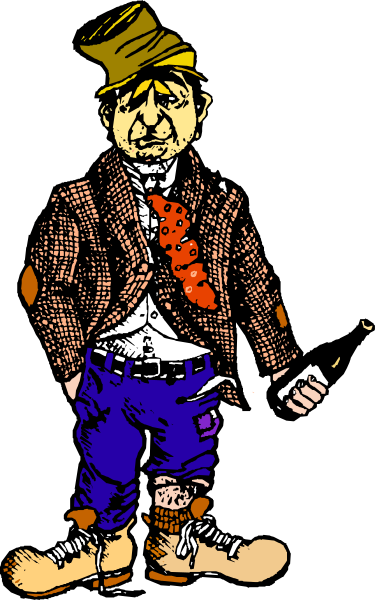 The image shows a cartoon of an old man with white hair wearing glasses standing next to his cane on what appears to be a sidewalk at nighttime in front of a building that has a sign reading "Bob's Bar & Grill."