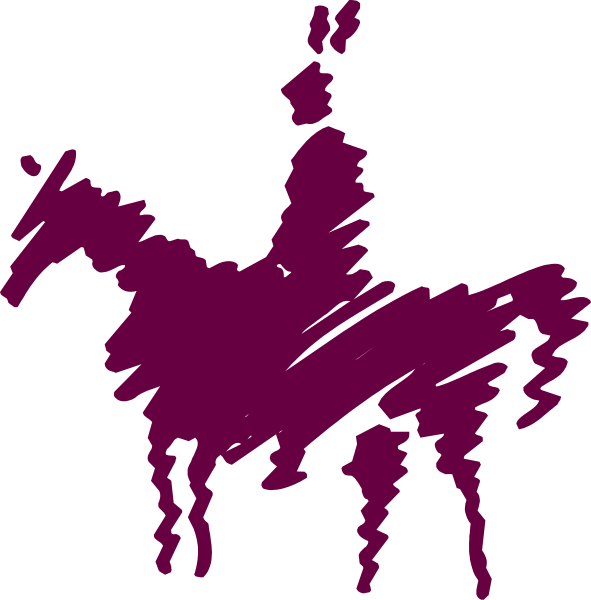 The image shows a purple horse with two different poses: standing upright on its hind legs as if it's walking in one frame, then sitting down to graze grass in another frame.