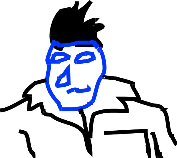 The image shows a black and white cartoon of an emoji face with closed eyes on what appears to be a dark background.