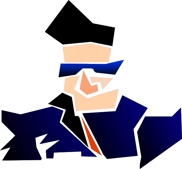 The image shows a stylized cartoon character with sunglasses wearing blue clothing against a dark background; there is no text present in this clip-art illustration.