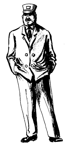 The black and white illustration shows a man standing with his hands behind him against an unseen background; he is wearing a suit and tie, suggesting formality or professionalism.