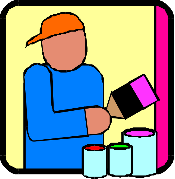 The images show a man holding two paintbrushes with different bristles; he is standing next to an open door of what appears to be a storefront displaying various items for sale such as cups in shades of blue, pink and green on shelves behind him.