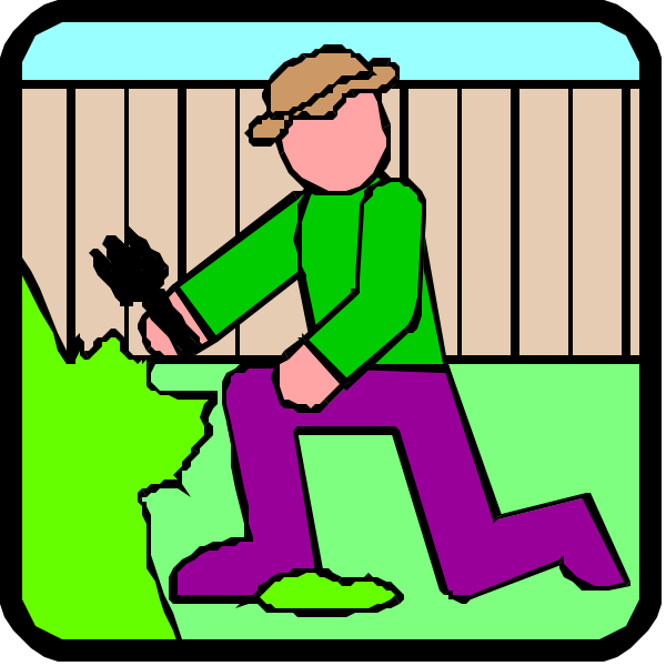 The image shows a comic strip with two panels featuring an animated character who appears to be engaged in some sort of outdoor activity involving plants or gardening tools. In both panels, there is a depiction of hands holding what looks like garden implements such as trowels and shovels; the first panel also includes text that reads "Digging up roots," suggesting this action might have been taken by someone else beforehand to prepare for planting. The character in purple pants appears to be kneeling down, possibly preparing or inspecting a patch of soil with gardening tools at hand. In both