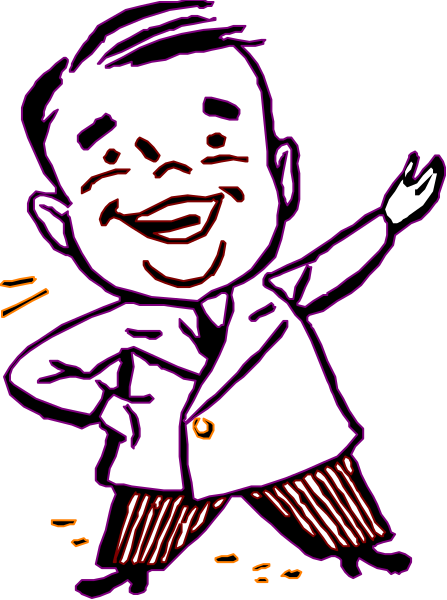 The image shows a cartoon of an adult male with dark hair pointing to his left side while standing on what appears to be coins scattered across the floor in front of him. He is wearing glasses and has facial stubble, suggesting he might have been drawn from life or based on someone's appearance rather than being purely fictional. The background behind him seems plain without any distinctive features that would provide additional context about his location.