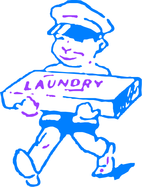 The image shows a cartoon of an African American man carrying laundry with text that reads "Laundry."