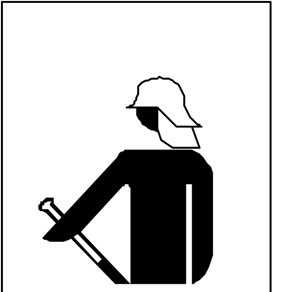 The black and white icon depicts a person holding an umbrella with their left hand while standing next to it on the right side of the image.
