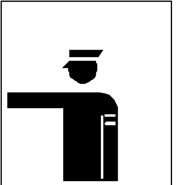 The black and white icon shows a person standing at an airport checkpoint with their passport being checked by another individual who is presumably security personnel.